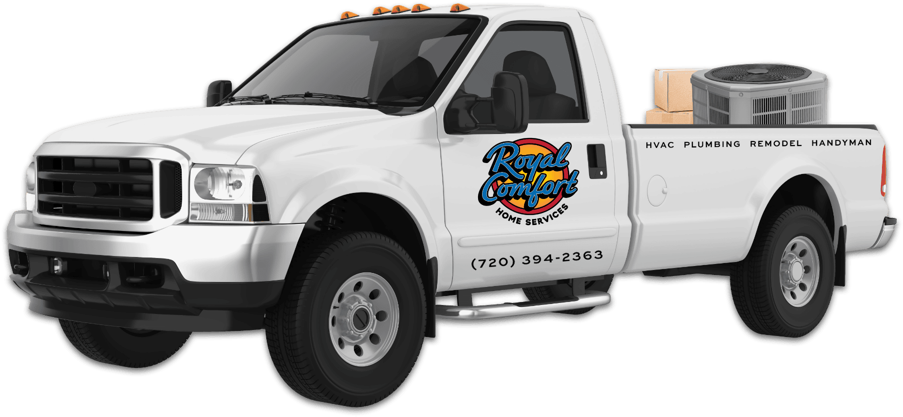 Royal Comfort Home Services' pickup truck for HVAC services in Sheridan, CO, Arapahoe County, and the surrounding areas.